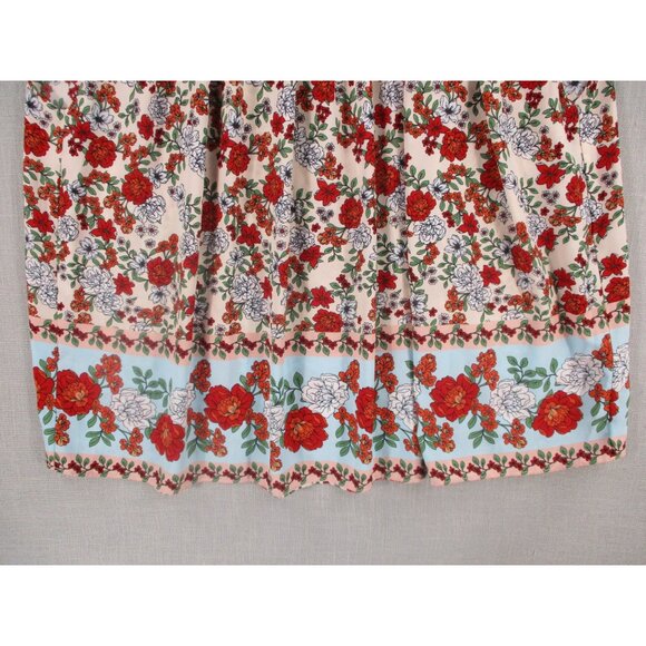 Lauren Conrad Womens Plus Size - 2X Floral Print Blouse Red White Green On Beige - Picture 2 of 10